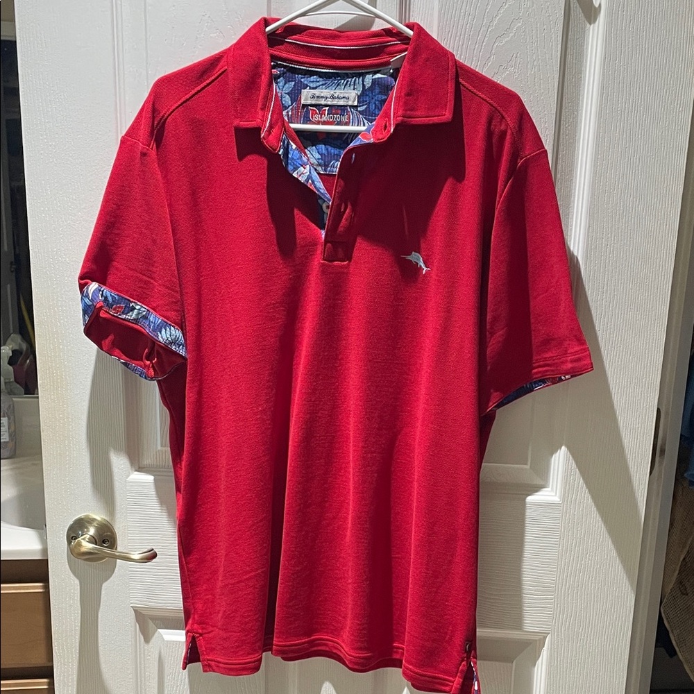 Tommy Bahama Vibrant Red Polo Shirt with Blue Accents